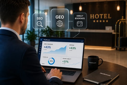 SEO i GEO w hotelarstwie 2026: Jak usługa Profitroom zwiększa sprzedaż bezpośrednią o 43%?