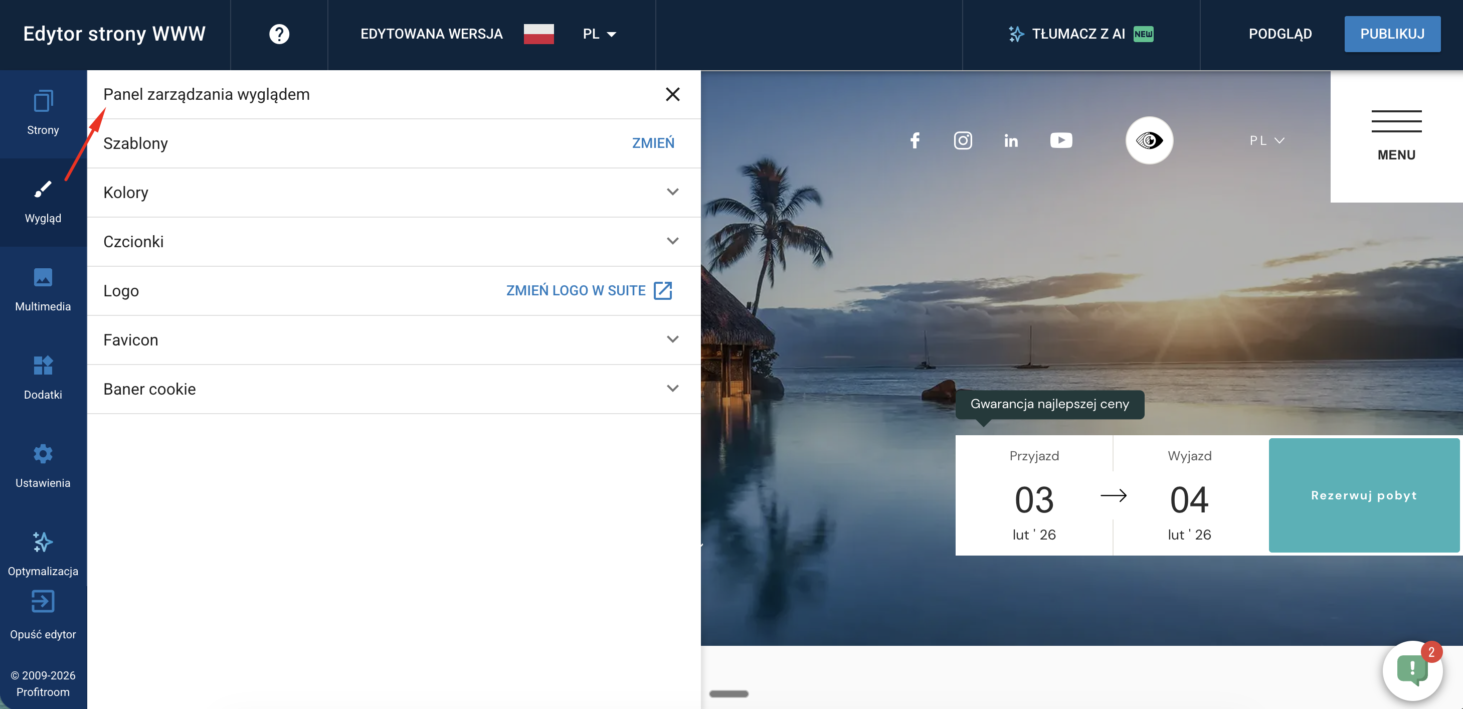 Spójny wygląd strony dzięki prostej edycji stylów tj. kolory oraz czcionki w panelu zarządzania wyglądem strony 