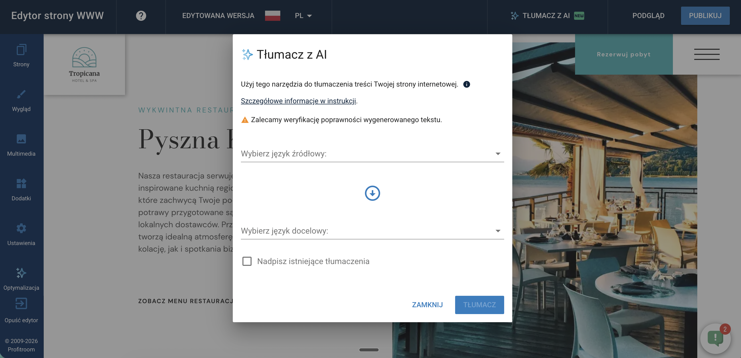 Narzędzie AI - translator - umożliwia szybkie wprowadzenie wersji językowej, ułatwiając dotarcie do użytkowników z różnych rynków.