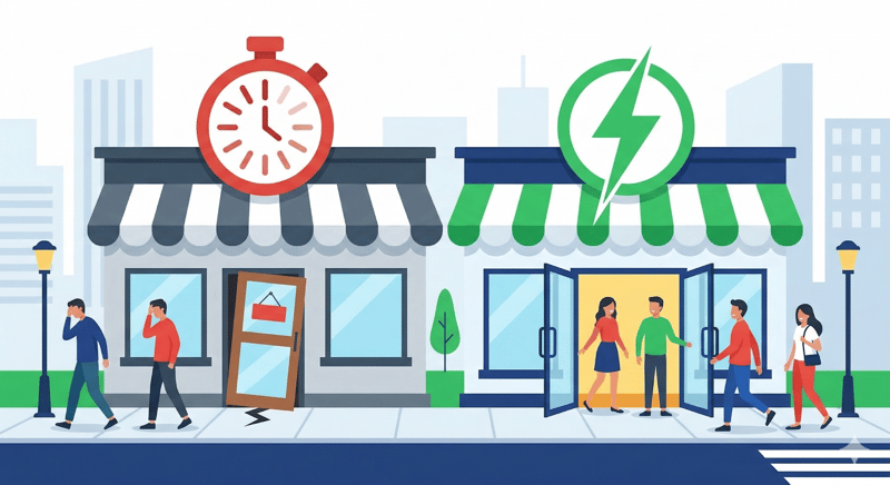 Ilustracja pokazująca, jak szybkość działania wpływa na decyzje klientów i wybór usług